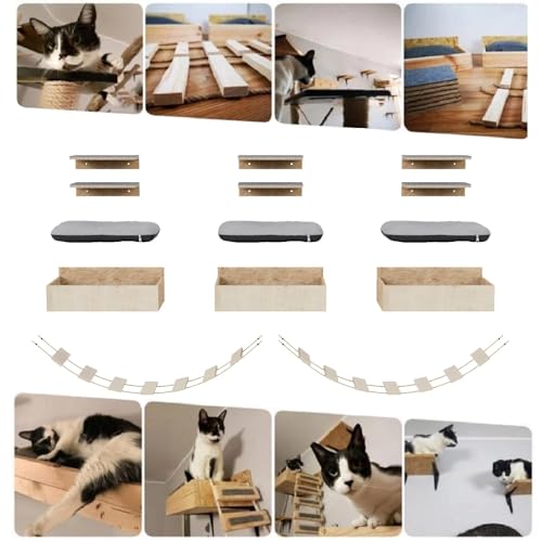 Katzen Kletterwand 11-TLG. Katzenliege Wandliege Katzenbett Katzenregal Wandmontage XXL Wohnzimmer Schlafzimmer von QLS