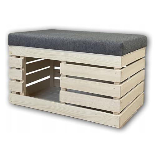 Katzenhaus mit Sitzfläche aus Holz Box mit Samt Material Sitzbank Katzenhütte Katzenhöhle handgefertigt Verschiedene Größen (100 x 40 x 42 cm #E10133) von QLS