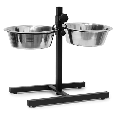 QLS Höhenverstellbare Futterstation für Hunde mit 2 Edelstahlnäpfen je 4,7L – Futternapf Ständer ergonomisch & rutschfest – Napfhalter für große Hunde von QLS