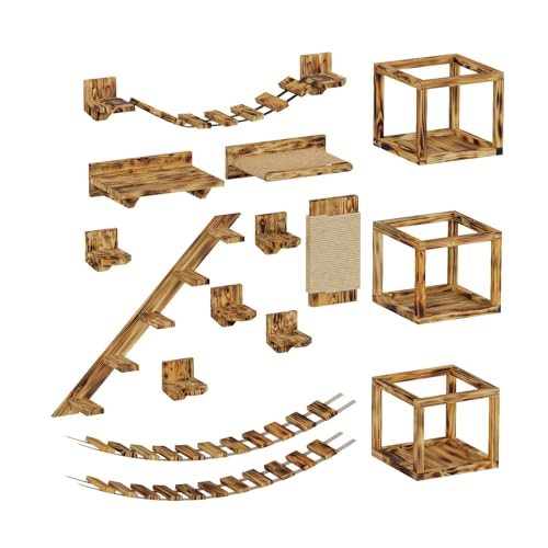 QLS Katzen Kletterwand Set XXL Hängebrüke Katzenbett Katzenregal aus Holz zur Wandmontage QLS Katzen Kletterwand Set XXL Hängebrüke Katzenbett Katzenregal aus Holz zur Wandmontage von QLS