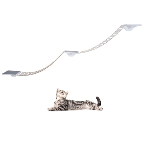 QLS Katzenbrücke mit Katzenliege Set aus Holz XXL Wandbefestigung rutschfest Weiß (10964) von QLS