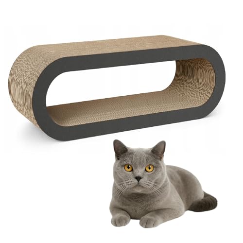 QLS Katzenmöbel aus Wellpappe – 75×27×29 cm – Kratzbrett, Katzenhöhle, Liegeplatz mit Katzenspielzeug & Katzenminze (Graphit) von QLS