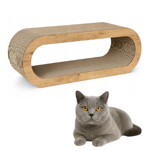 QLS Katzenmöbel aus Wellpappe – 75×27×29 cm – Kratzbrett, Katzenhöhle, Liegeplatz mit Katzenspielzeug & Katzenminze (Sonoma Eiche) von QLS