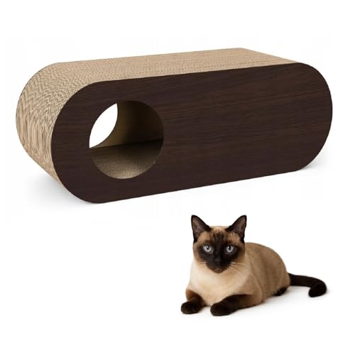 QLS Katzenmöbel aus Wellpappe & HDF – 75×27×29 cm - Kratzbrett, Katzenhöhle, Liegeplatz – Inkl. Katzenspielzeug & Katzenminze (Braun) von QLS