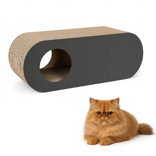 QLS Katzenmöbel aus Wellpappe & HDF – 75×27×29 cm - Kratzbrett, Katzenhöhle, Liegeplatz – Inkl. Katzenspielzeug & Katzenminze (Graphit) von QLS