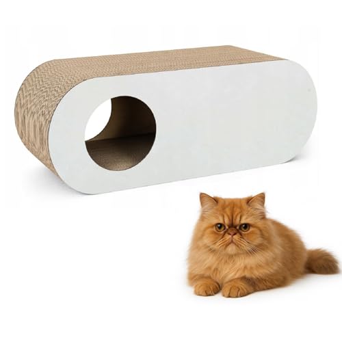 QLS Katzenmöbel aus Wellpappe & HDF – 75×27×29 cm - Kratzbrett, Katzenhöhle, Liegeplatz – Inkl. Katzenspielzeug & Katzenminze (Hellgrau) von QLS