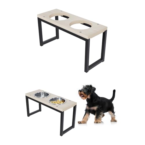 QLS Napfständer aus Holz und Stahl für Hunde 26,5 cm Futternapf 2X 0,9 L naturbelassen von QLS