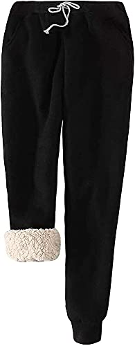 QLXDSD Women's Sports Trousers, Long Jogging Bottoms, warm Fleece Trousers, Winter Thickened Fleece Lined Jogger Trousers, Training Trousers (Color : Black, Size : Medium) von QLXDSD
