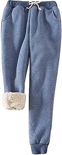 QLXDSD Women's Warm Sherpa Lined Jogging Bottoms Drawstring Sporty Jogger Fleece Trousers with Pockets (Color : Blue, Size : Xx- Groß) von QLXDSD