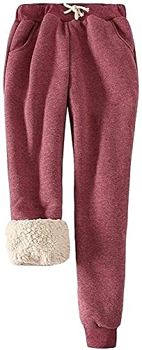 QLXDSD Women's Warm Sherpa Lined Jogging Warm Thermo Leggings Bottoms Drawstring Sporty Jogger Fleece Trousers with Pockets (Color : Red, Size : Groß) von QLXDSD