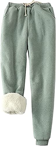 Women' s Winter Leisure Fleece Sports Plush Trousers, Warm, Loose, Casual Trousers, Jogging Bottoms, Yoga Trousers, S M L XL XXL XXXL (Color : Green, Size : S) von QLXDSD
