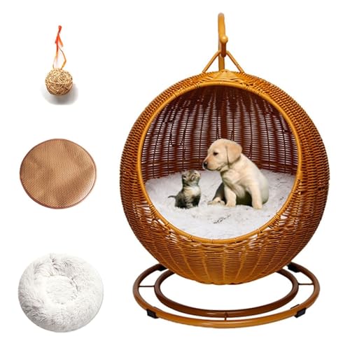 QLXYYFC Abnehmbares, Tragbares Haustierbett für Drinnen und Draußen, Katzenschaukelbett mit Abnehmbarem Kissen und Hängendem Ball, für Den Innen- und Außenbereich, Einfache Montage (Color : Brown, S von QLXYYFC