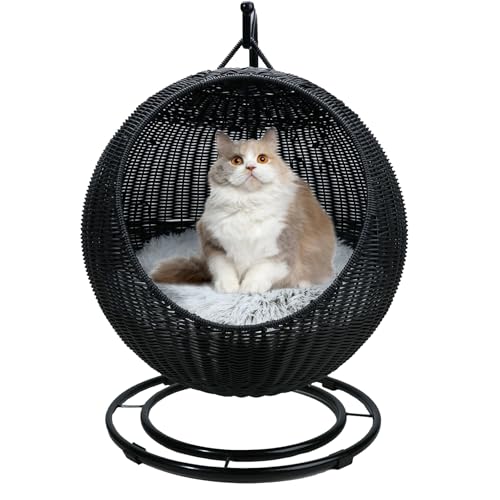 QLXYYFC Bequemes Hängendes Katzenbett für Katzen, Katzenschaukelbett mit Abnehmbarem Kissen und Hängendem Ball, Katzenschaukelbett für Schlafen, Spielen, Klettern und Faulenzen (Color : Noir, Size : von QLXYYFC