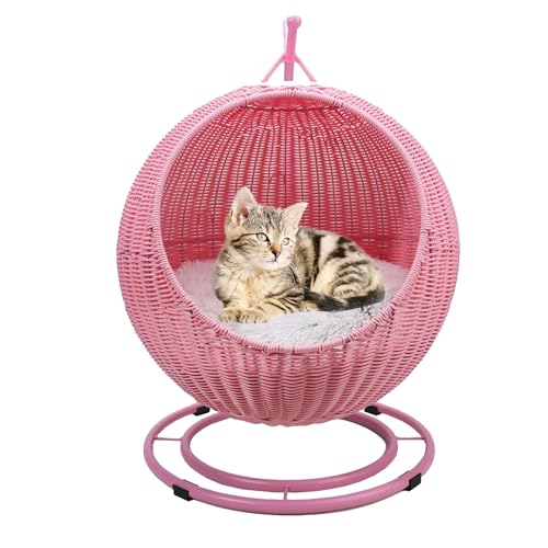 QLXYYFC Cat Supplies Katzenschaukelbett, Katzensitzstange, Atmungsaktiv, Einfache Montage mit Abnehmbarem Kissen und Hängendem Ball, für Katzen und Kleine Hunde Im Innenbereich (Color : Pink, Size : von QLXYYFC