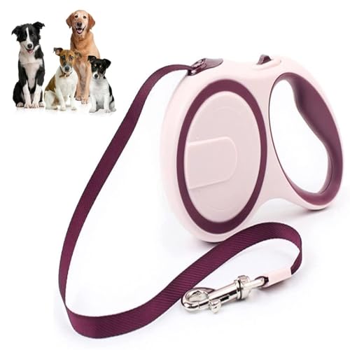 QLXYYFC Einziehbare Hundeleine Ohne Verwicklung, 3 M/5 M, Ausziehbare Hundeleine mit Nylonband, Geeignet für Kleine und Mittelgroße Hunde Bis Zu 25 Kg (Color : Purple, Size : 5m) von QLXYYFC