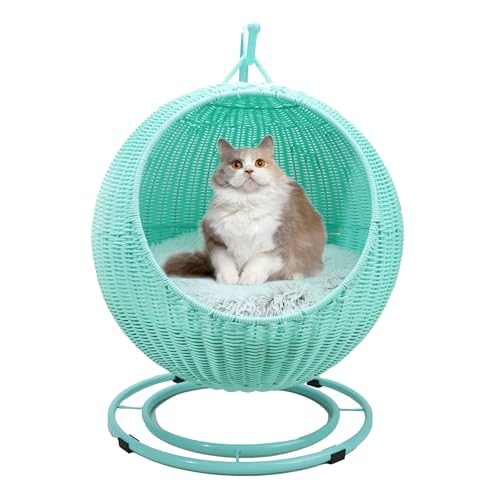 QLXYYFC Hängekorb-Katzenschaukelbett, Katzenbett aus Korbgeflecht für Drinnen und Draußen, mit Abnehmbarem Kissen und Hängendem Ball, für Schlafen, Spielen, Klettern und Faulenzen (Color : Verde, SI von QLXYYFC