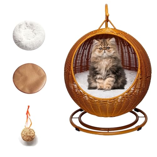 QLXYYFC Hängemattenbett für Katzen und Hunde, Stehendes Schaukelspielzeug für Kätzchen und Haustiere, für Den Innen- und Außenbereich mit Abnehmbarem Kissen und Hängendem Ball (Color : Brown, Size : von QLXYYFC