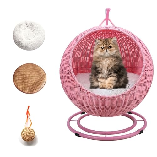 QLXYYFC Hängemattenbett für Katzen und Hunde, Stehendes Schaukelspielzeug für Kätzchen und Haustiere, für Den Innen- und Außenbereich mit Abnehmbarem Kissen und Hängendem Ball (Color : Pink, Size : von QLXYYFC