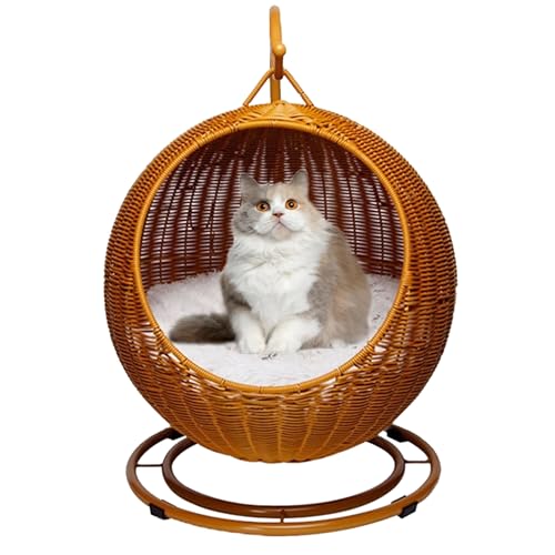 QLXYYFC Hängendes Katzenbett mit Korb, Katzenbett aus Korbgeflecht, Hängende Katzenbett-Hängematte, Katzenschaukelbett für Schlafen, Spielen, Klettern und Faulenzen (Color : Brown, Size : 43cm X 66c von QLXYYFC