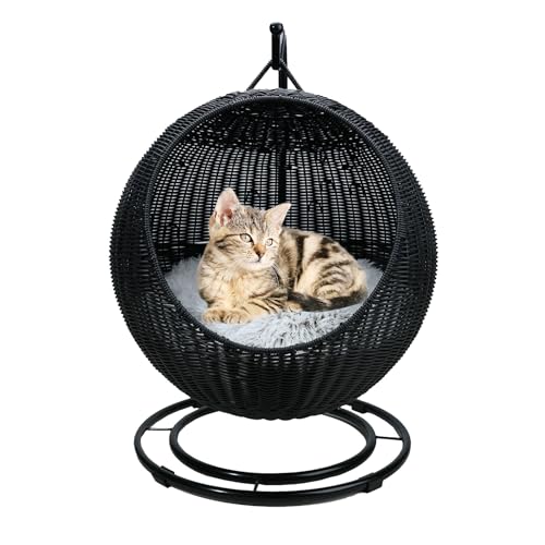 QLXYYFC Haustier-Korb-Hängematte mit Abnehmbarem Kissen, Katzenschaukelbett für Schlafen, Spielen, Klettern, Faulenzen, Atmungsaktiver Haustierkäfig (Color : Noir, Size : 43cm X 66cm) von QLXYYFC