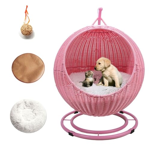 QLXYYFC Katzen-Hängemattenbett, Freistehendes Schlafendes Hunde-/Haustierbett, Abnehmbares Tragbares Haustierbett für Drinnen und Draußen, Katzenschaukelbett mit Abnehmbarem Kissen und Hängendem Ball von QLXYYFC