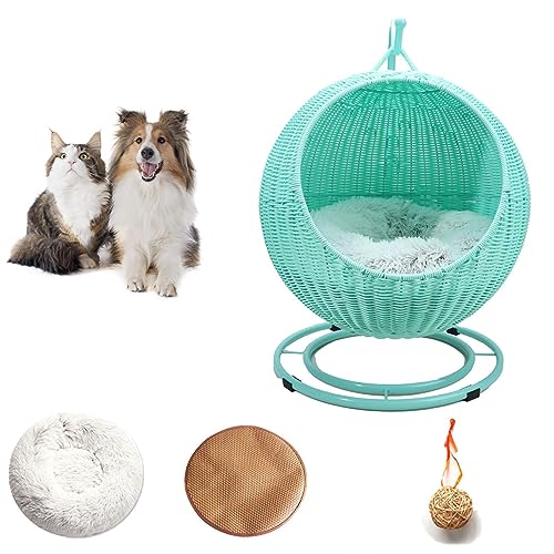 QLXYYFC Katzenbett aus Weidengeflecht, für Kätzchen, Haustierhöhle, Gemütliche Höhle mit Weicher Kissenkuppel, Abnehmbares, Waschbares, Erhöhtes Katzenbett aus Rattan (Color : Verde, Size : 43cm X 6 von QLXYYFC