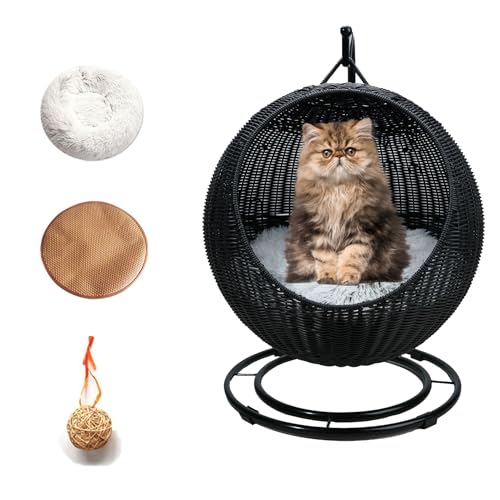 QLXYYFC Katzenhängematte für Aufhängen, Katzenbett, Schaukelbett für Haustiere, Bequem und Atmungsaktiv, Einfach zu Montieren, mit Abnehmbarem Kissen und Hängendem Ball (Color : Noir, Size : 43cm X von QLXYYFC