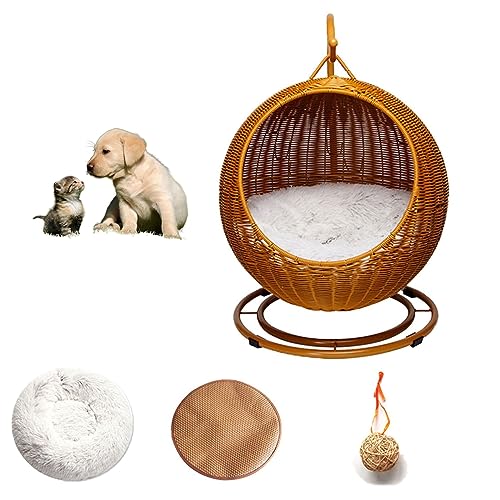 QLXYYFC Katzenhaus aus Korbgeflecht, Katzenzelt, Betthaus mit Abnehmbarem, Waschbarem Kissen, Katzenschaukelbett für Schlafen und Faulenzen, Warmes, Bequemes Hundebett (Color : Brown, Size : 43cm X QLXYYFC Katzenhaus aus Korbgeflecht, Katzenzelt, Betthaus mit Abnehmbarem, Waschbarem Kissen, Katzenschaukelbett für Schlafen und Faulenzen, Warmes, Bequemes Hundebett (Color : Brown, Size : 43cm X von QLXYYFC