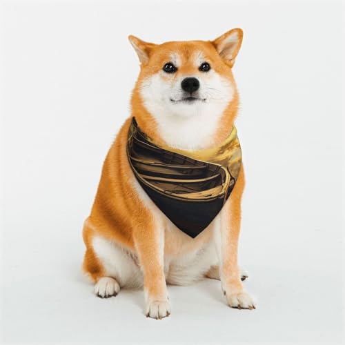 Hundehalstuch, Motiv: Fluss, Sonnenuntergang, Holzboot, verstellbar, Haustierhalstücher für Hunde, Weihnachten, Haustier-Schal, Dreieck-Lätzchen, Halstuch, weich, atmungsaktiv, Welpen-Bandana für von QMNEHJ