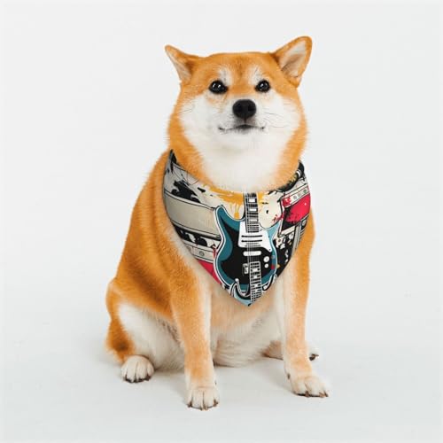 Hundehalstuch, Rockmusik-Muster, verstellbare Haustierhalstücher für Hunde, Weihnachten, Haustier-Schal, Dreieck-Lätzchen, Halstuch, weich, atmungsaktiv, Welpen-Bandana für kleine, mittelgroße und von QMNEHJ