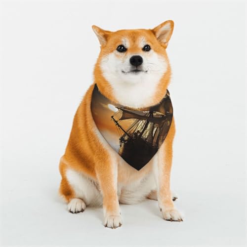 Hundehalstuch, Segelschiff im Sturm, verstellbare Haustierhalstücher für Hunde, Weihnachten, Haustier-Schal, Dreieck-Lätzchen, Halstuch, weich, atmungsaktiv, Welpen-Bandana für kleine, mittelgroße und von QMNEHJ