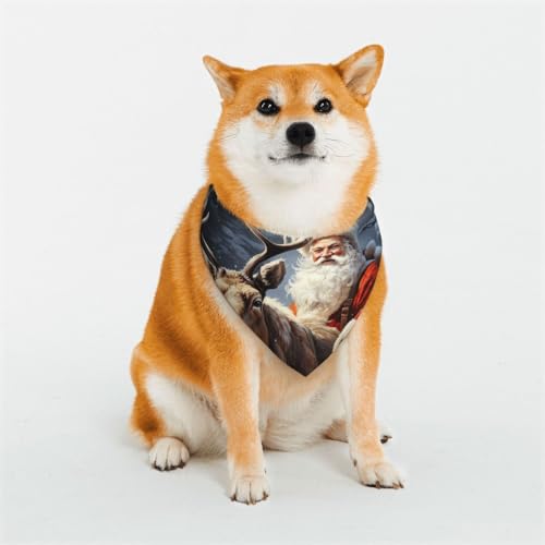 Hundehalstuch, Weihnachtsmann und Hirsch, Elch, verstellbar, Haustierhalstücher für Hunde, Weihnachten, Haustier-Schal, Dreieck-Lätzchen, Halstuch, weich, atmungsaktiv, Welpen-Bandana für kleine, von QMNEHJ