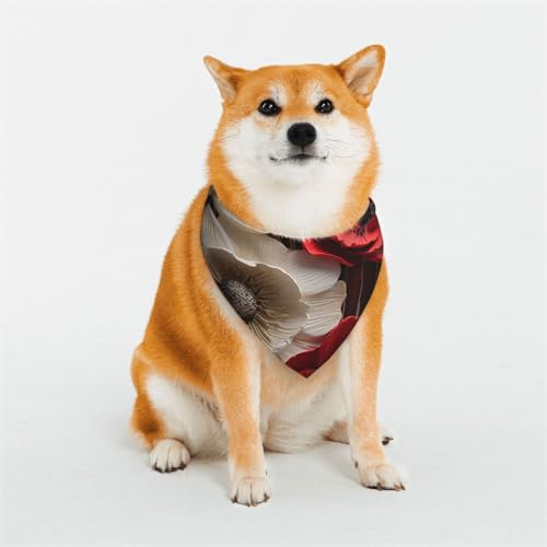 Hundehalstuch, rote und weiße Blumen, verstellbare Haustierhalstücher für Hunde, Weihnachten, Haustier-Schal, Dreieck-Lätzchen, Halstuch, weich, atmungsaktiv, Welpen-Bandana für kleine, mittelgroße von QMNEHJ