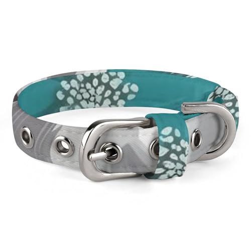 Hundehalsband, Blaugrün, Grau und Weiß, Blumenmuster, verstellbar, für kleine, mittelgroße Katzen und Hunde Hundehalsband, Blaugrün, Grau und Weiß, Blumenmuster, verstellbar, für kleine, mittelgroße Katzen und Hunde von QMNLKH
