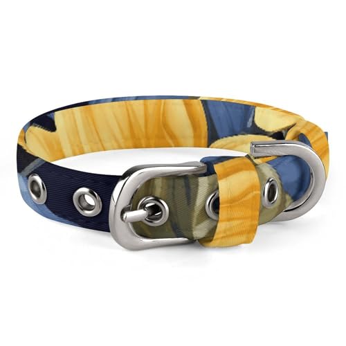 Hundehalsband, blaue Basis, gelbes Blumenmuster, verstellbar, für kleine, mittelgroße Katzen und Hunde Hundehalsband, blaue Basis, gelbes Blumenmuster, verstellbar, für kleine, mittelgroße Katzen und Hunde von QMNLKH