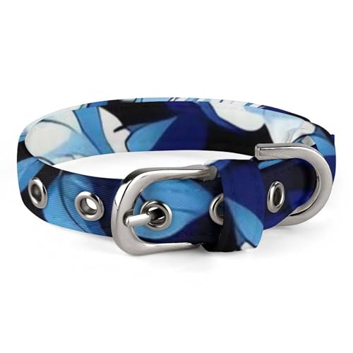 Hundehalsband, blaues Blumenmuster, Rosen, verstellbares Haustierhalsband für kleine, mittelgroße Katzen und Hunde Hundehalsband, blaues Blumenmuster, Rosen, verstellbares Haustierhalsband für kleine, mittelgroße Katzen und Hunde von QMNLKH