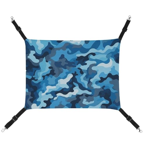 QMNVBDS Katzenhängematte mit blauem Camouflage-Muster, Frettchen-Hängematte, Meerschweinchen-Hängematte, Ratten-Hängematte, Katzenbett, Chinchilla-Hängematte, Hamster-Hängematte, Katzenhängematte für von QMNVBDS