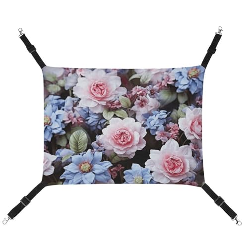 QMNVBDS Katzenhängematte mit blauen Blumen, Frettchen-Hängematte, Meerschweinchen-Hängematte, Ratten-Hängematte, Katzenbett, Chinchilla-Hängematte, Hamster-Hängematte, Katzenhängematte für Käfig, von QMNVBDS