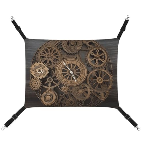 QMNVBDS Steampunk Gears Clock Cat Hammock Frettchen Hängematte Meerschweinchen Hängematte Ratten Hängematte Hängende Katzenbett Chinchilla Hängematte Hamster Hängematte Katze Hängematte für Käfig von QMNVBDS