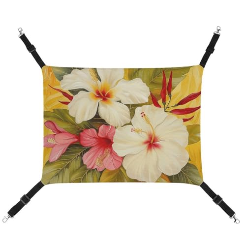 QMNVBDS Weiße Hibiskusblüten-Katzen-Hängematte Frettchen-Hängematte Meerschweinchen-Hängematte Rattenhängematte Hängematte, Katzenbett, Chinchilla-Hängematte, Hamsterhängematte, Katzenhängematte für von QMNVBDS