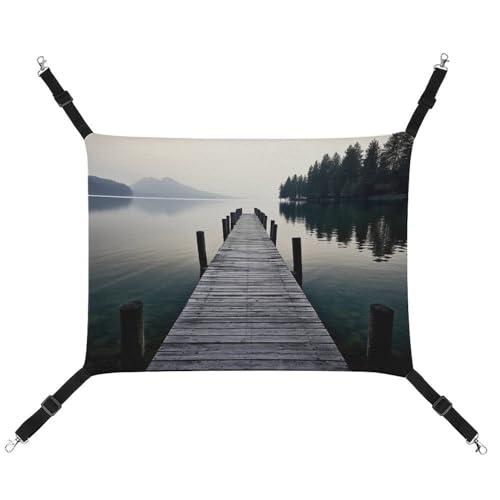 QMNVBDS Wood Jetty and Calm Lake Katzen-Hängematte Frettchen-Hängematte Meerschweinchen-Hängematte Ratten-Hängematte zum Aufhängen Katzenbett Chinchilla-Hängematte Hamster Hängematte Katzenhängematte von QMNVBDS