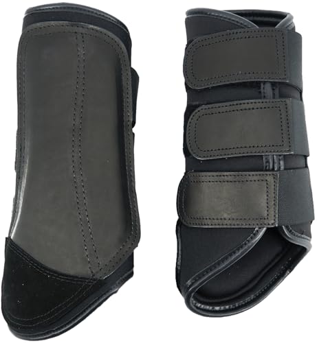 QMYBROW Bürstenpferdstiefel Pferdestiefel Gamaschen Schützer | Schutzausrüstung und Trainingsgeräte | Neopren, wasserdichtes Tuch und echtes Leder (Schwarz, Cob (Mittel)) von QMYBROW