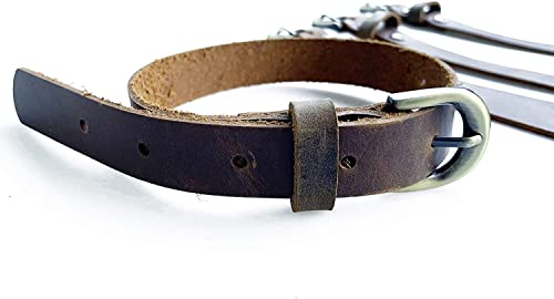 QMYBROW Echtes Leder Riemen (4-Pack), Leder Cinch Riemen, Steigbügelriemen,Mehrzweck-Qualität Haken und Schleife Kabelbinder unten Riemen mit Metallschnalle einstellbare Länge (Bourbon Braun) von QMYBROW