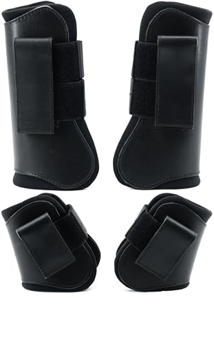 QMYBROW Pferd Sehnenbürste Stiefel Gamaschen Schützer Open Front & Fetlock Boot | Schutzausrüstung und Training Ausrüstung | 4 Set (Schwarz, Pony (klein)) von QMYBROW