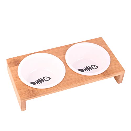 QMZ Pet Bowl Pet Food Water Feeder Cat Food and Water Bowl Anti Spill Dog Bowl Pet Raised Ceramic Dish and Cat Table Bamboo Water Bowl von QMZ