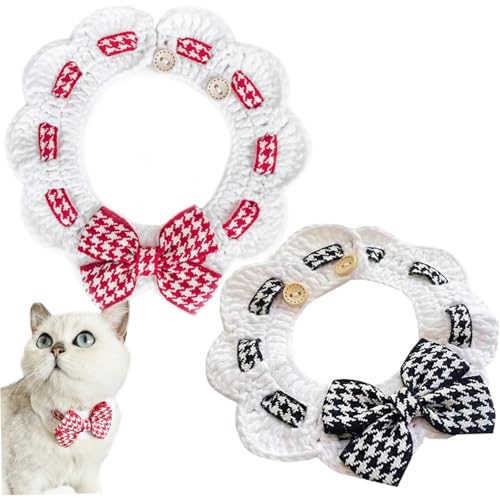 2PCS Handgemachte gestrickte Katzenhalsbänder Knopfverschluss 12 14 Verstellbarer Hals Katzenhalsband Breakaway für den täglichen Gebrauch Fotos für 575kg Catsvibrant Farben Haustier von QNDUGJFER