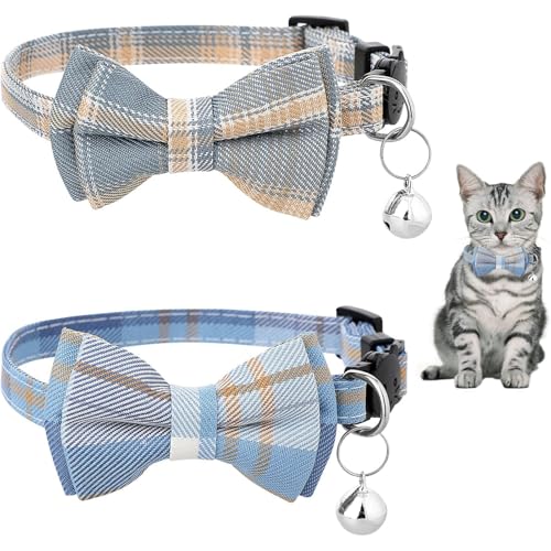 Katzenhalsbänder Breakaway mit niedlichen Bogen Glocke 2 Pack Kätzchen Halsband Plaid Katzenhalsband mit abnehmbaren Bowtie Katzenhalsband für Katzen Kätzchen von QNDUGJFER