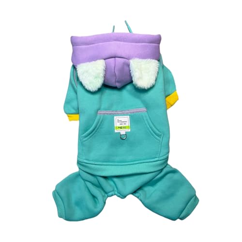 Hunde-Kapuzenpullover für kleine Hunde, dickes Fleecefutter, reflektierender Kordelzug, Cyan, Größe XXL Hunde-Kapuzenpullover für kleine Hunde, dickes Fleecefutter, reflektierender Kordelzug, Cyan, Größe XXL von QOODOAL