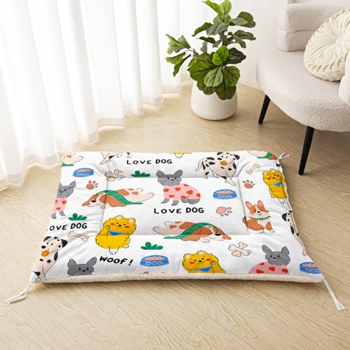QOOMO Love Dog Haustierbett-Matten, ultraweiches Haustierbett (Hund/Katze) mit niedlichen Tiermotiven für mittelgroße kleine Hunde und Katzen, maschinenwaschbar, 105,9 x 81 cm von QOOMO