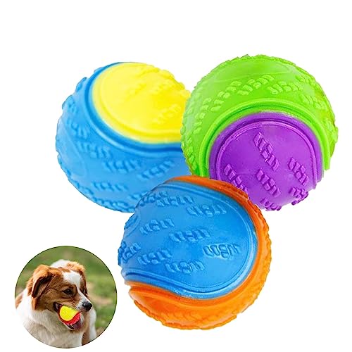 QOTSTEOS Quietschender Hundeball, interaktives Kauspielzeug für große und mittelgroße Hunde, Multipack Haustierbälle zur Linderung von Angst und Langeweile, Training, Zahnreinigung, stark, stabil, 3 von QOTSTEOS